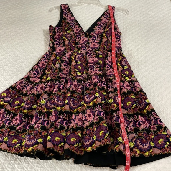 By Anthropologie Deep-V Mini Dress $398 sz 6 black purple embroidered BEAUTIFUL - Picture 6 of 10
